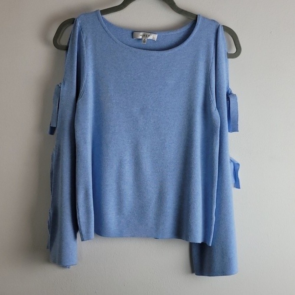 Milly tie bell sleeve sweater Sz P Blue